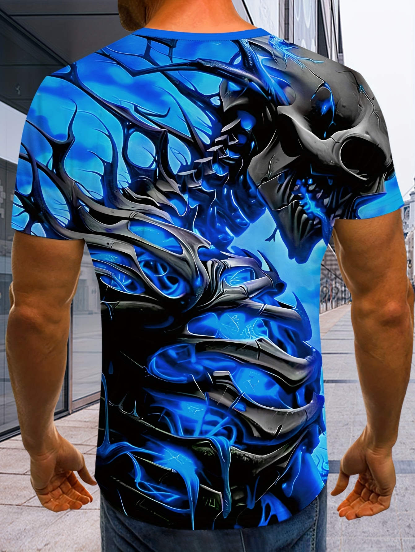 Men's 3D Skull Print T-Shirt, , Casual Round Neck Summer Lightweight Breathable Short Sleeve Tee, Fashion Cool Casual Wear, Skull Decor T-Shirt