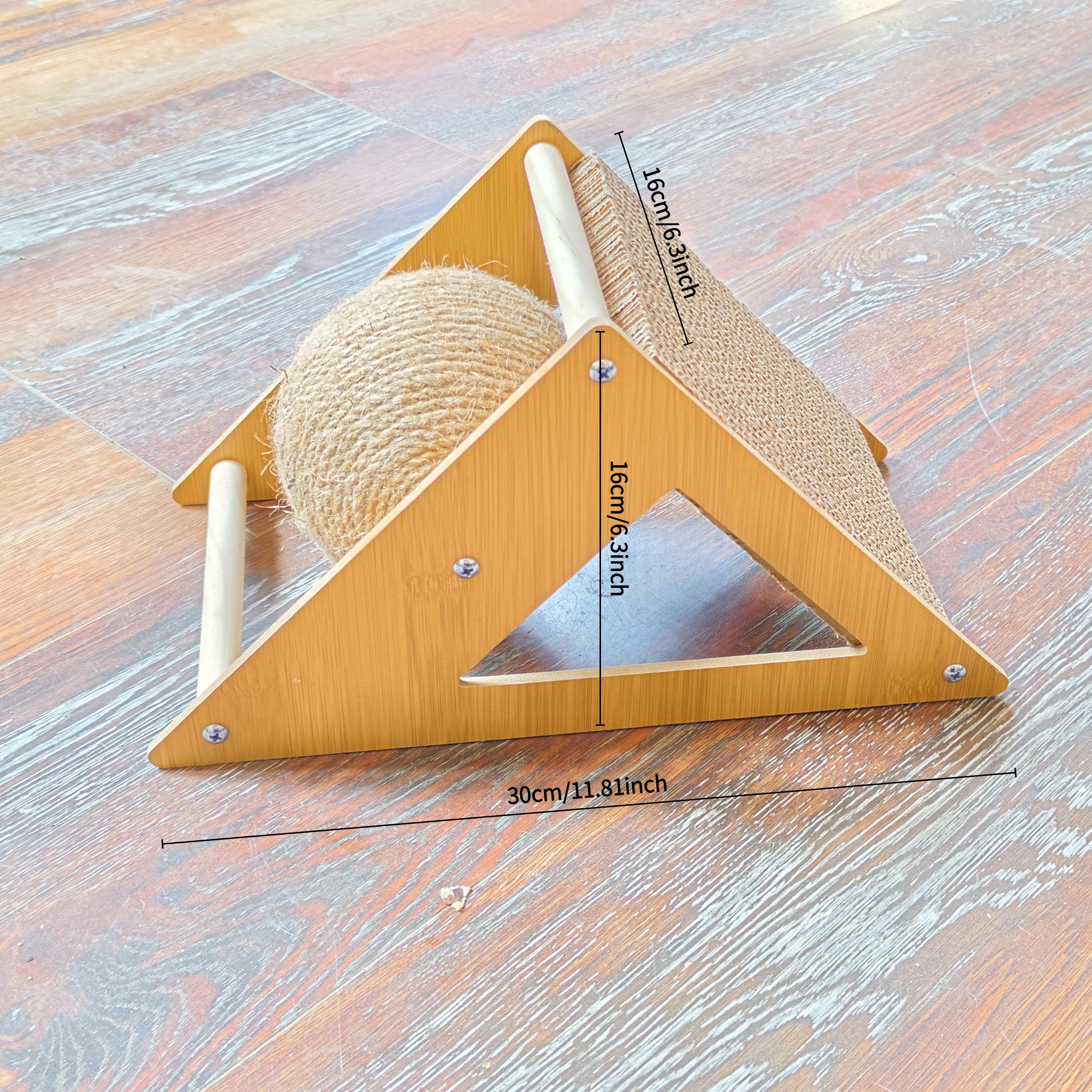 TEMU Rabbit Scratching Board & Rotating Claw Ball Suitable For Rabbits - Wood Base With Hand-wrapped Sisal Rope, Triangular Cardboard & Rotating Ball