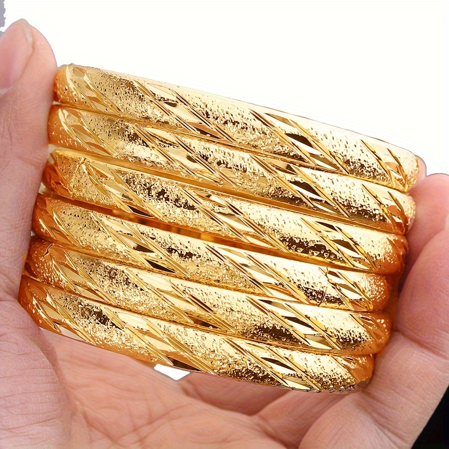 6pcs 18K Gold-Plated Copper Bracelet Set for Women