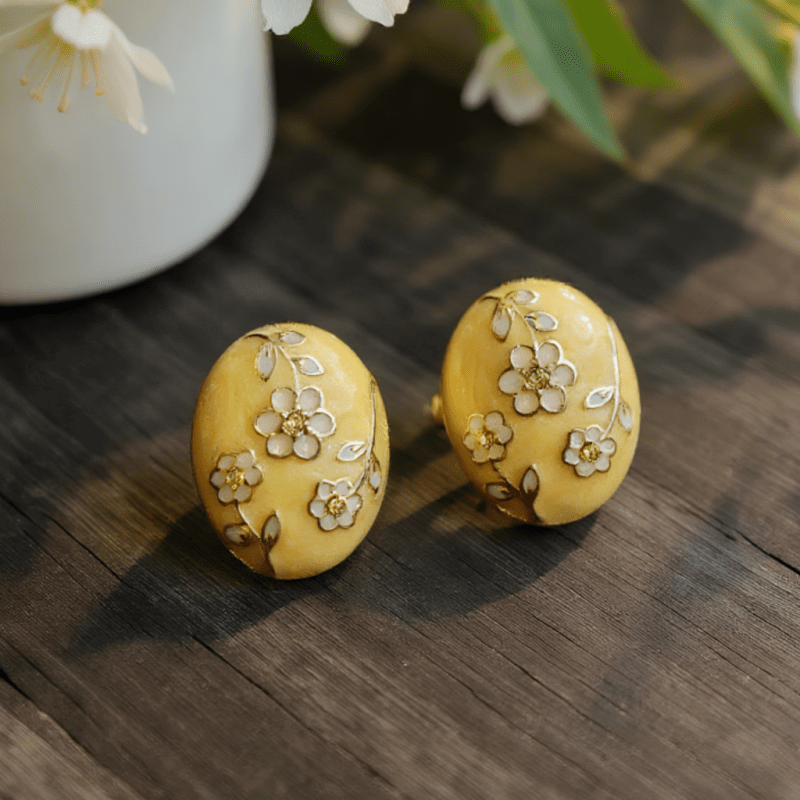 TEMU Exquisitos aretes de de circonita sintética, aretes de espiga ovalados de esmalte vintage, elegantes aretes de espiga para dama, accesorios de
