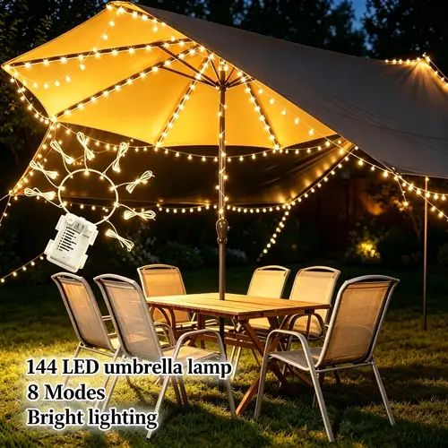 144-LED-Schirmlicht, 8-*-Nachtlicht, Schirm-Lichterkette (Schirm nicht im Lieferumfang enthalten), warme Atmosphäre, neuartige Lichterkette, Wasserfall-Lichterkette * Raumdeko,