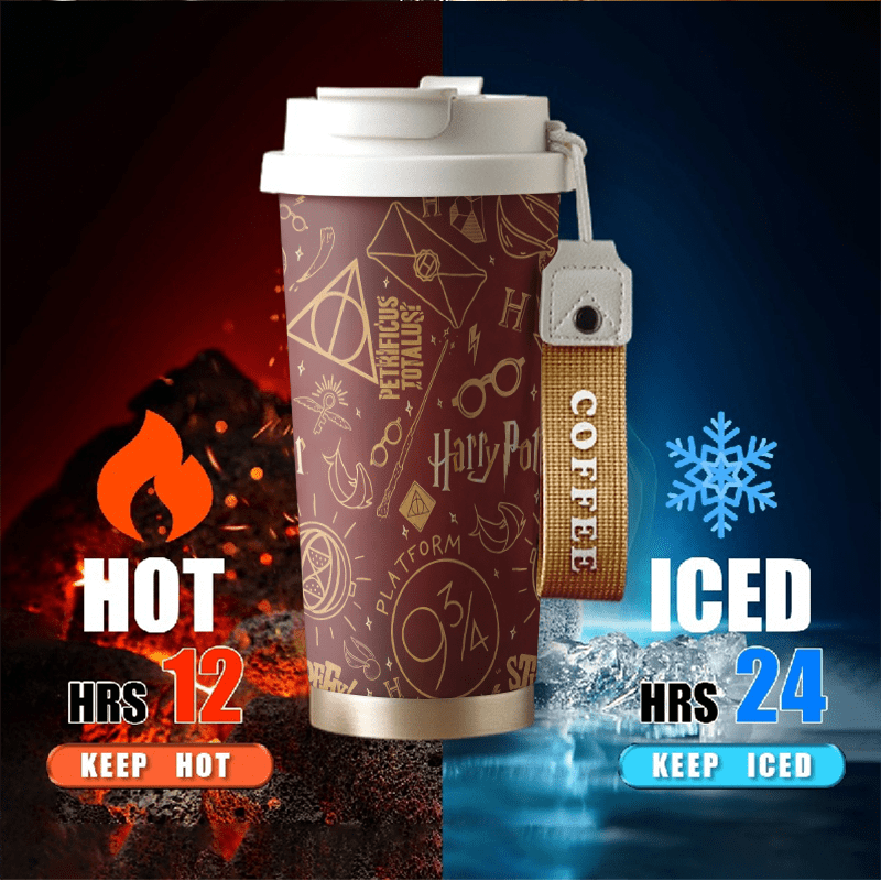TEMU 1pc Wb Harry Potter Themed Coffee Cup With Platform 9Â¾ Icon & Stainless Lid - Leakproof Suitable For Car, Office, Home Use, 12 Hot/24 Cold , Mug