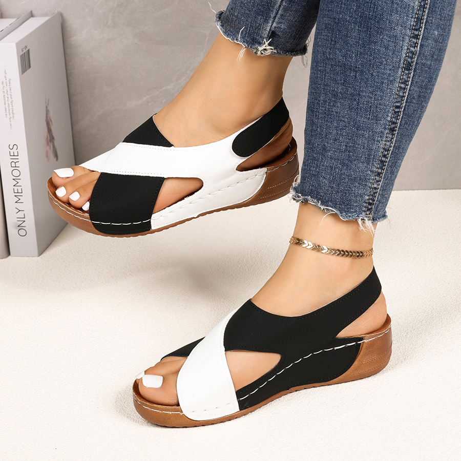 Women's Color Block Thick-Soled Sandals, Versatile Open-Toe Classic Summer Shoes, Women Shoes