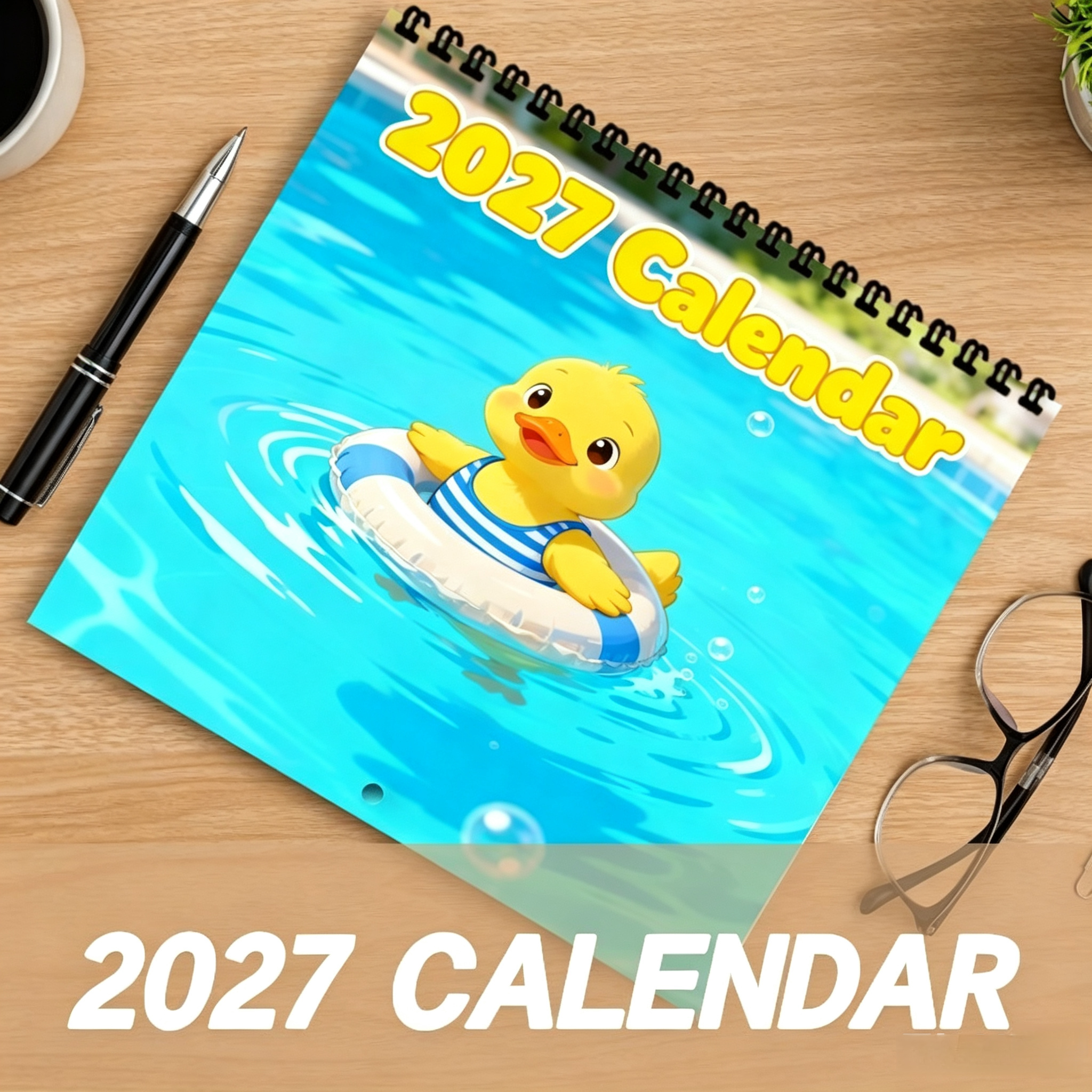 TEMU 1pc 8.2 X 8.2 Inches 2026-, 12 Months Thick Laminated Spiral Double-sided Printing, Cute Duck Cartoon Style Wall Calendar, Suitable For Holiday