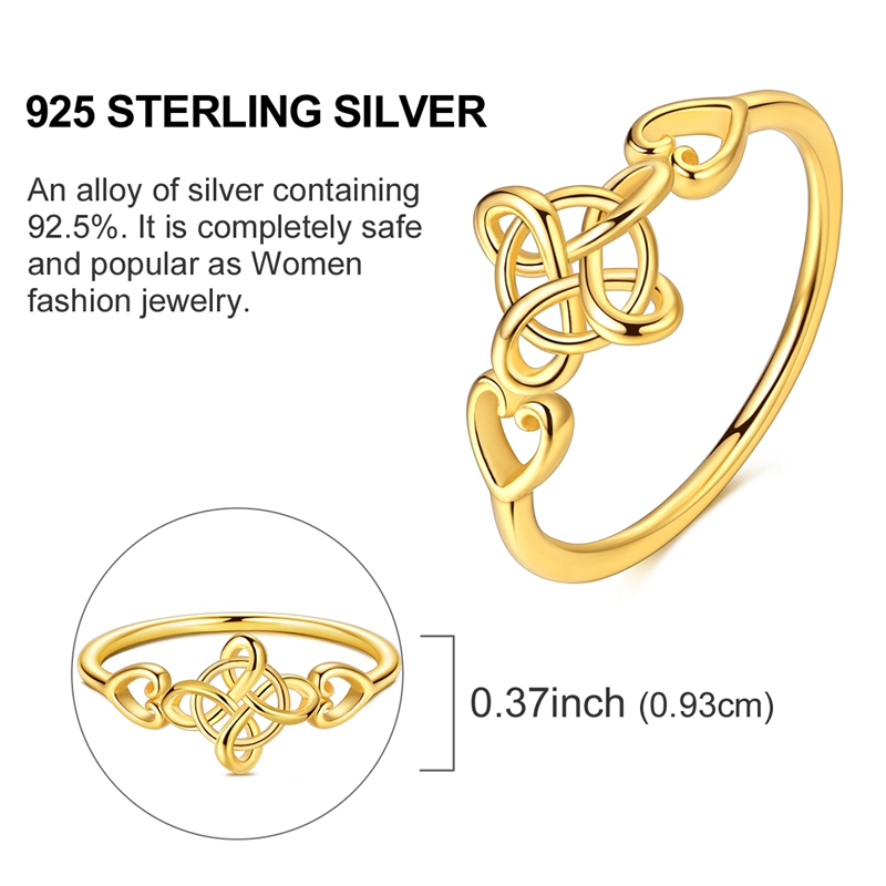 Women's 925 Sterling Silver Golden Celtic Knot Ring