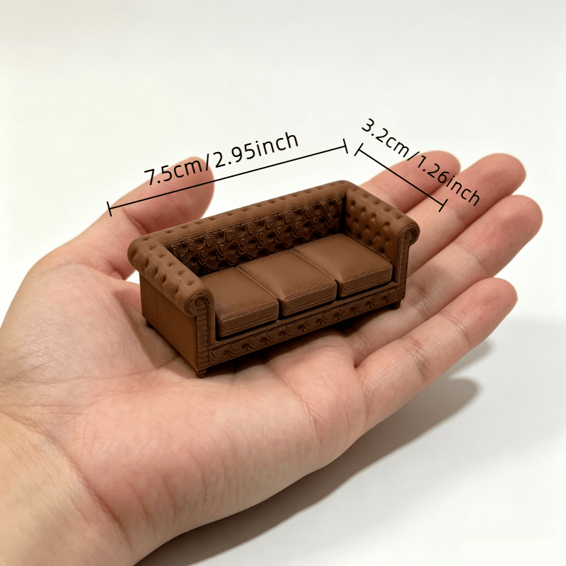 TEMU 1 Miniature Brown 3-seater Sofa For Dollhouse (1:12 Scale) Retro Miniature Sofa Decoration House Furniture Model Miniature Scene Brown Sofa