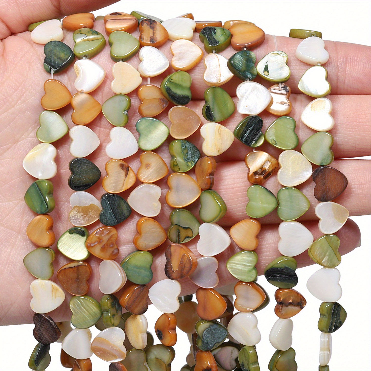 TEMU 40pcs Perles de de cœur jaune vert naturel de 8 mm avec trous horizontaux, perles d'espacement libres uniques idéales pour la fabrication de