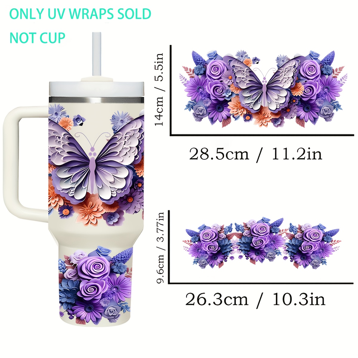 TEMU Self-adhesive Uv Dtf Transfer Paper Suitable For Mugs & Mason Jars - No Heat Press Required, Instant Diy Vinyl With Purple Flower & For Phone