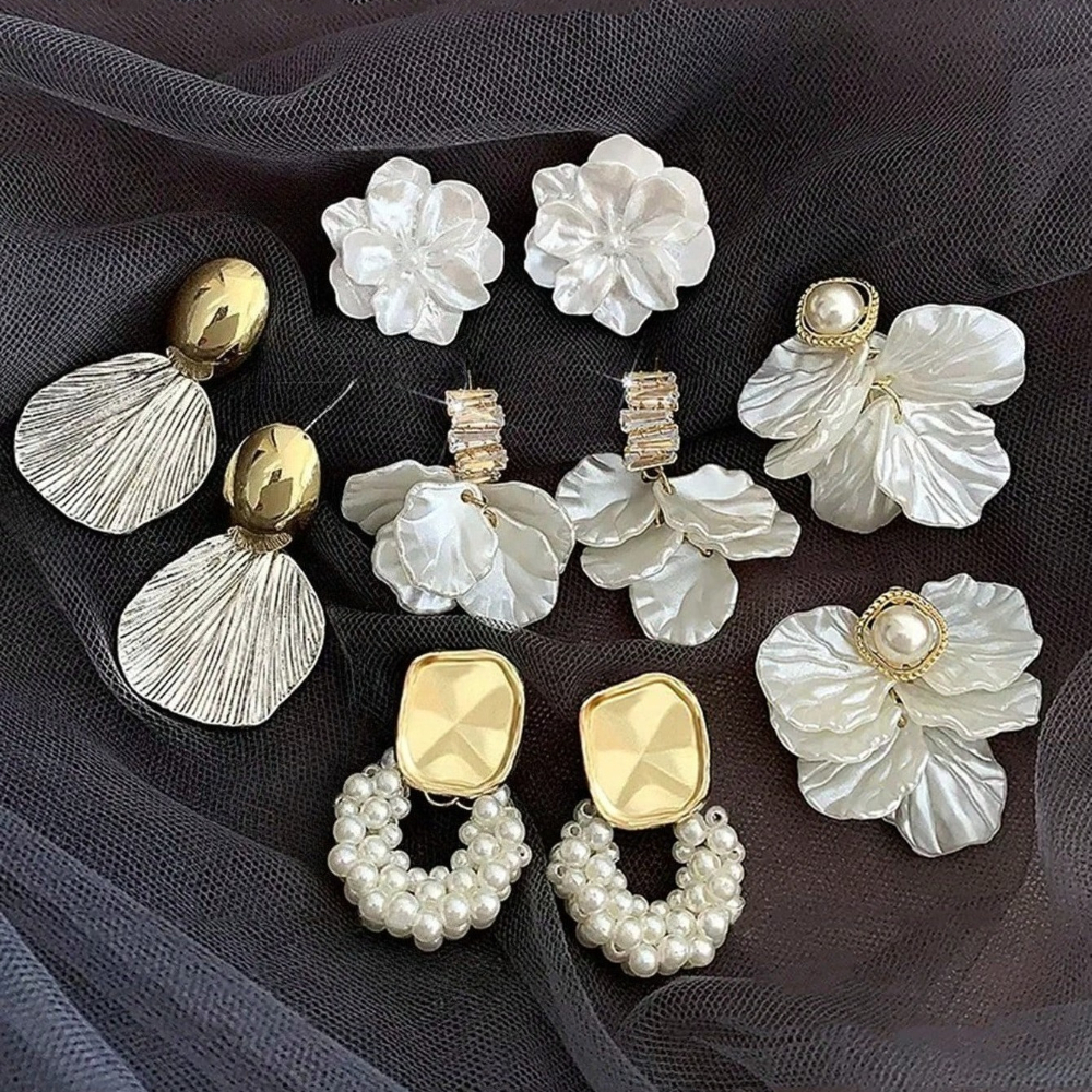 TEMU Juego de 5 de aretes colgantes de borlas con de cristal artificial incrustado, de estilo francés, elegantes, lujosos y de gran porte
