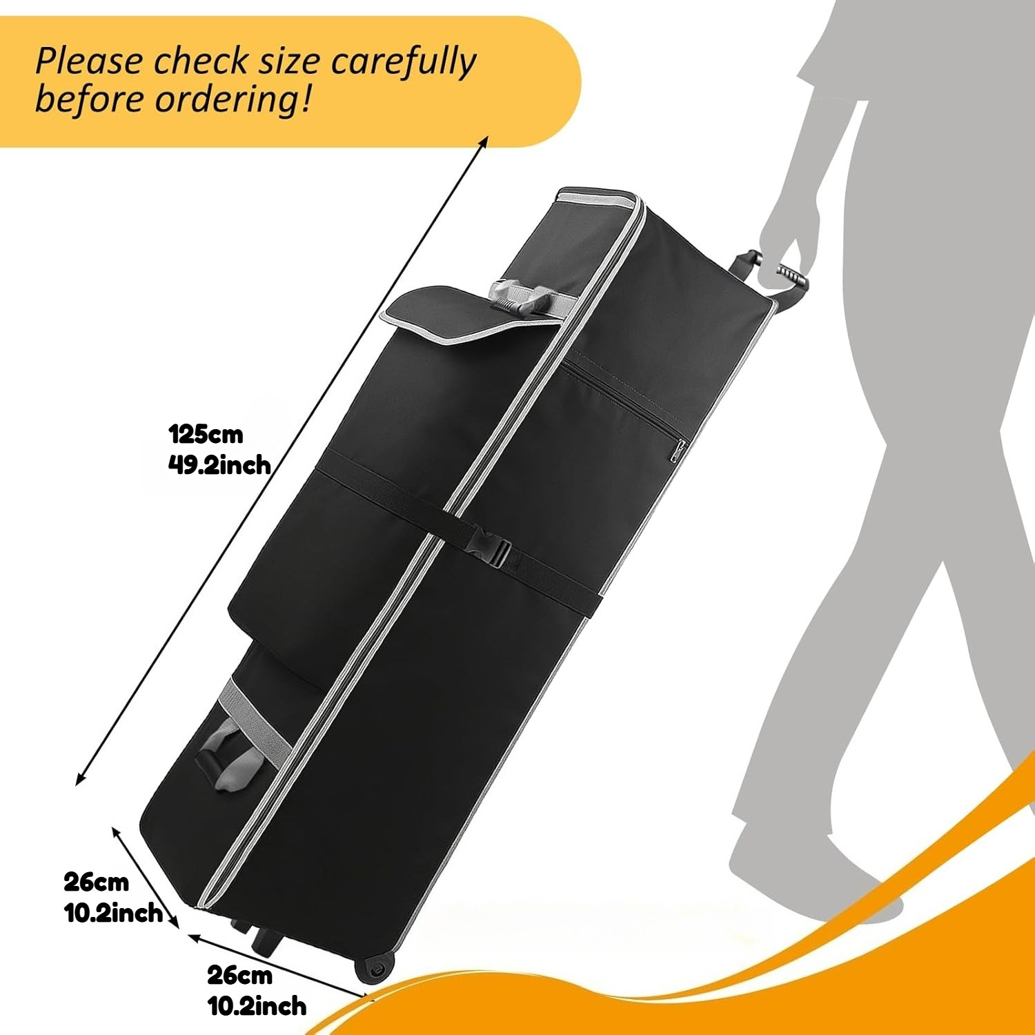26×26×125 Cm 600d Oxford Cloth Wheeled Tent Storage Bag, Replacement Wheeled Bag With Handle And Pocket, Portable Storage Bag For 10×10 Ft Pop-up Awnings