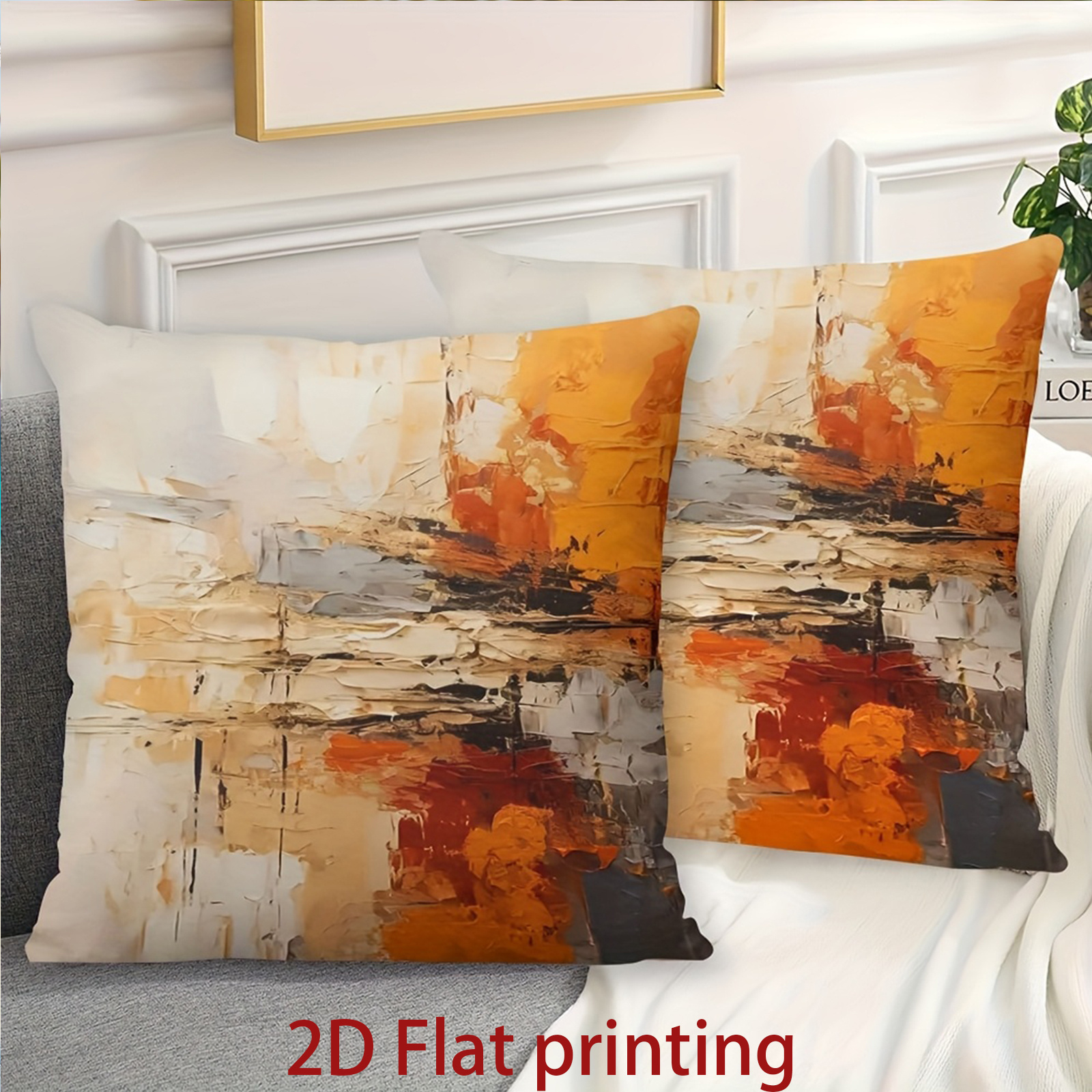 TEMU 2d Flat 2pcs American Abstract Oil Painting Style Textured Printed Pillow Covers, Suitable For Home Decor, Porch, Terrace, Sofa, Living Room,