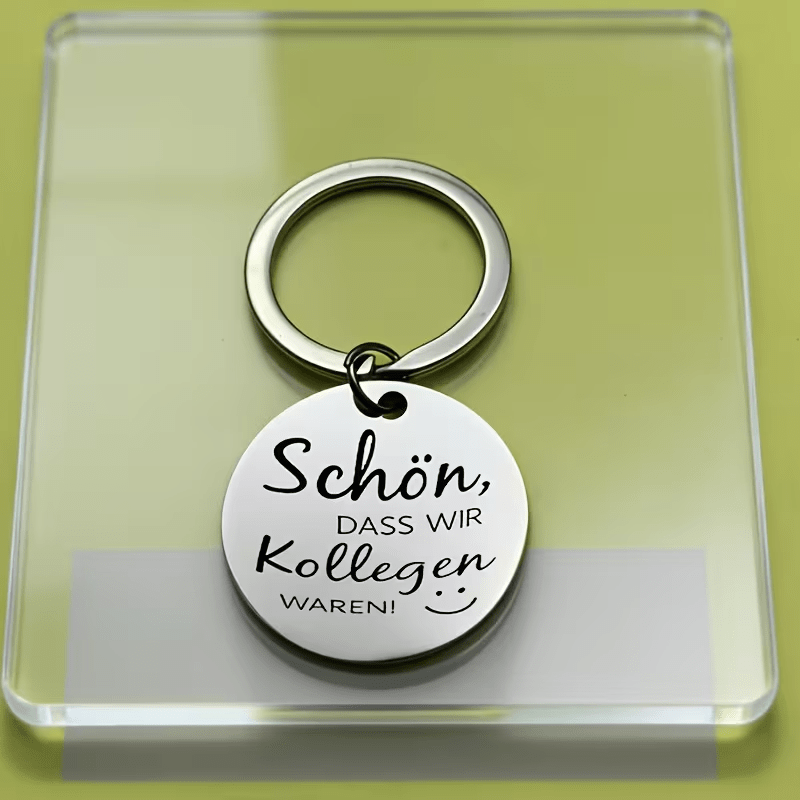 TEMU A Stainless Steel Men's Keychain With A German Message Glad We Colleagues, A Cosy Round Pendant Key Ring, Perfect Farewell Gift For Retiring Or