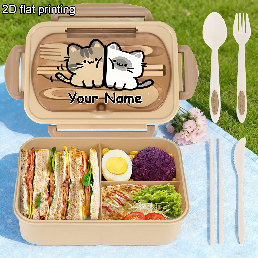 TEMU 1pc Customizable Bento Lunch Box, Cat-themed Cartoon Print Personalized Name Bento Box, Portable Lunch Container For Daily Work And Outdoor