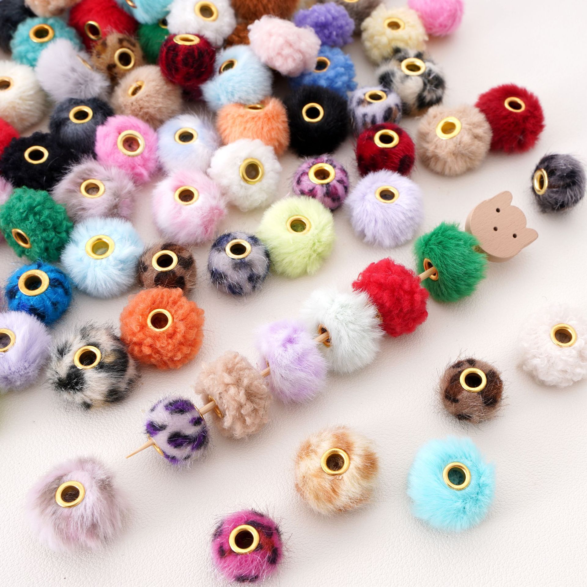Image of 40pcs Winter Style Through-hole Plush Balls | Random Mixed Multiple Styles Faux Rabbit Fur Spacer Beads For Bracelet, Hand Chain, Phone Chain, Keychain Additions