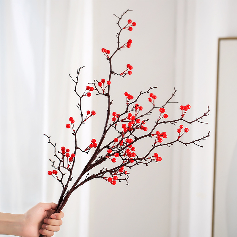 

Set Of 4 Multifunctional Artificial Branches - Plastic Red Stems, Suitable For Home, Weddings, Christmas - Tabletop Artificial Berry Decoration, New Year And - No Container Or Electricity Needed