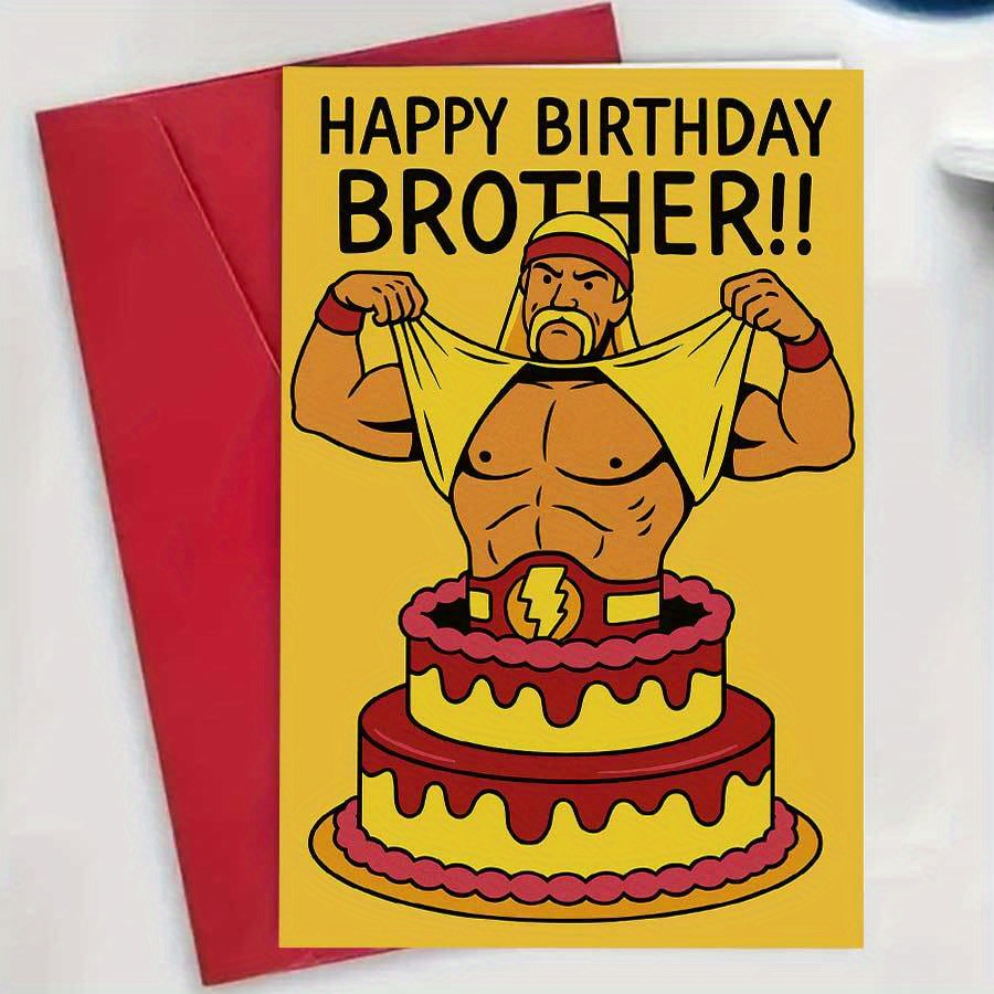 TEMU 1pc Humorous Birthday Card For Your Brother, Featuring A Muscular Man Pulling A Shirt, Perfect For Celebrating ' Birthdays. Ideal Gift From
