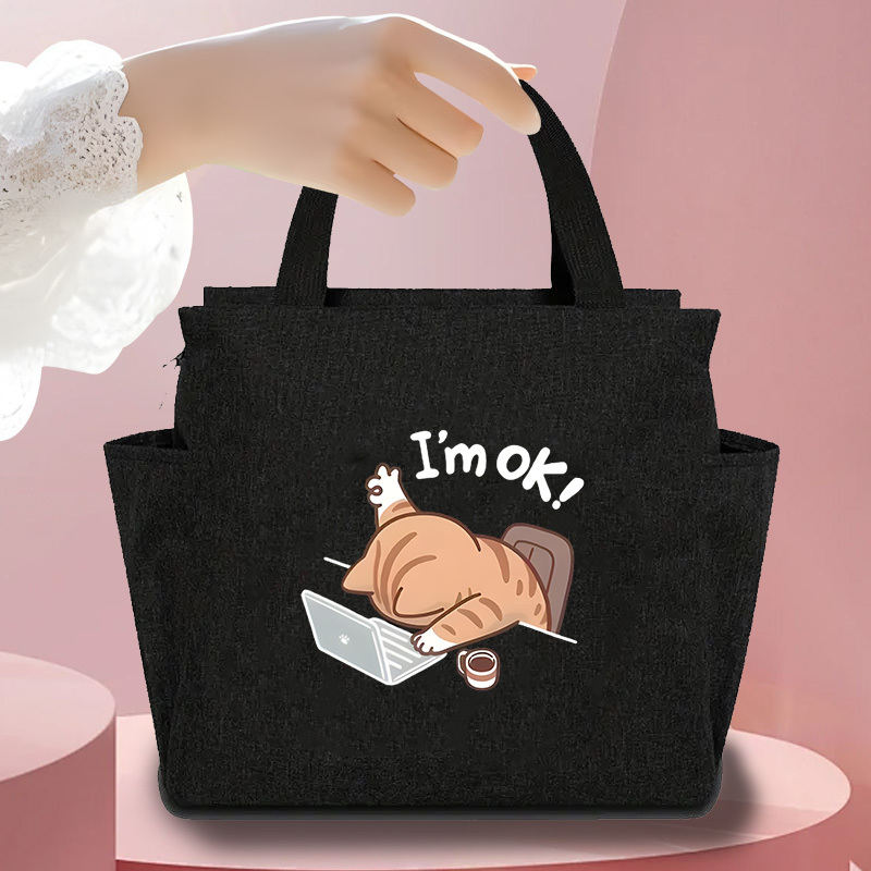 TEMU 1pz Borsa termica stile "I'm OK!" con isolante in alluminio lavabile - realizzata in pratico tessuto Oxford, per lavoro e scuola, non a contatto