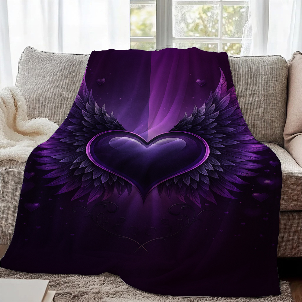 TEMU Purple Print Flannel Blanket, Blanket For Sofa,, Livingroom, Office, Chair, Couch, Travel, Camping, And, Gifts For Family Or