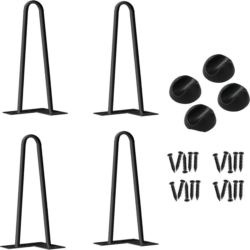 4x Table Legs Metal Black Hairpin Table Legs Table Legs Hairpin Legs With Floor Protectors And Screws Suitable For Coffee Tables, Stools And Other Diy Furniture