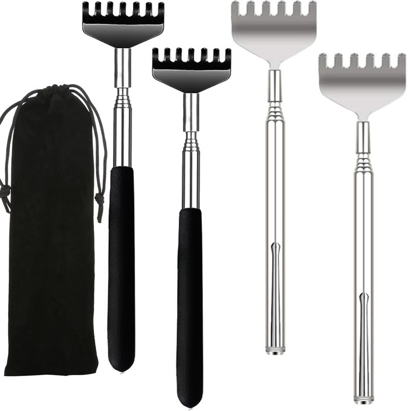 

3/5pcs Set Extendable Scratcher, Unisex Adult Telescopic Back Massager With Rubber Handle, Portable Tool For Travel, Work, Picnic, With Sock Liner Accessory