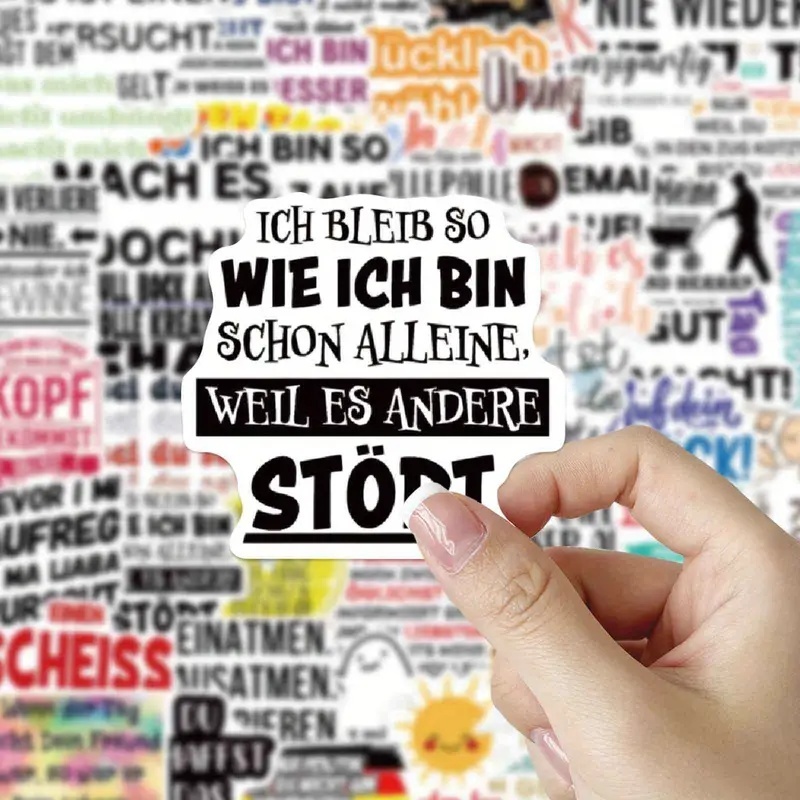 50 german inspirational quote doodle stickers for decorating stationery boxes notebooks planners phone cases luggage guitars and sports water bottles