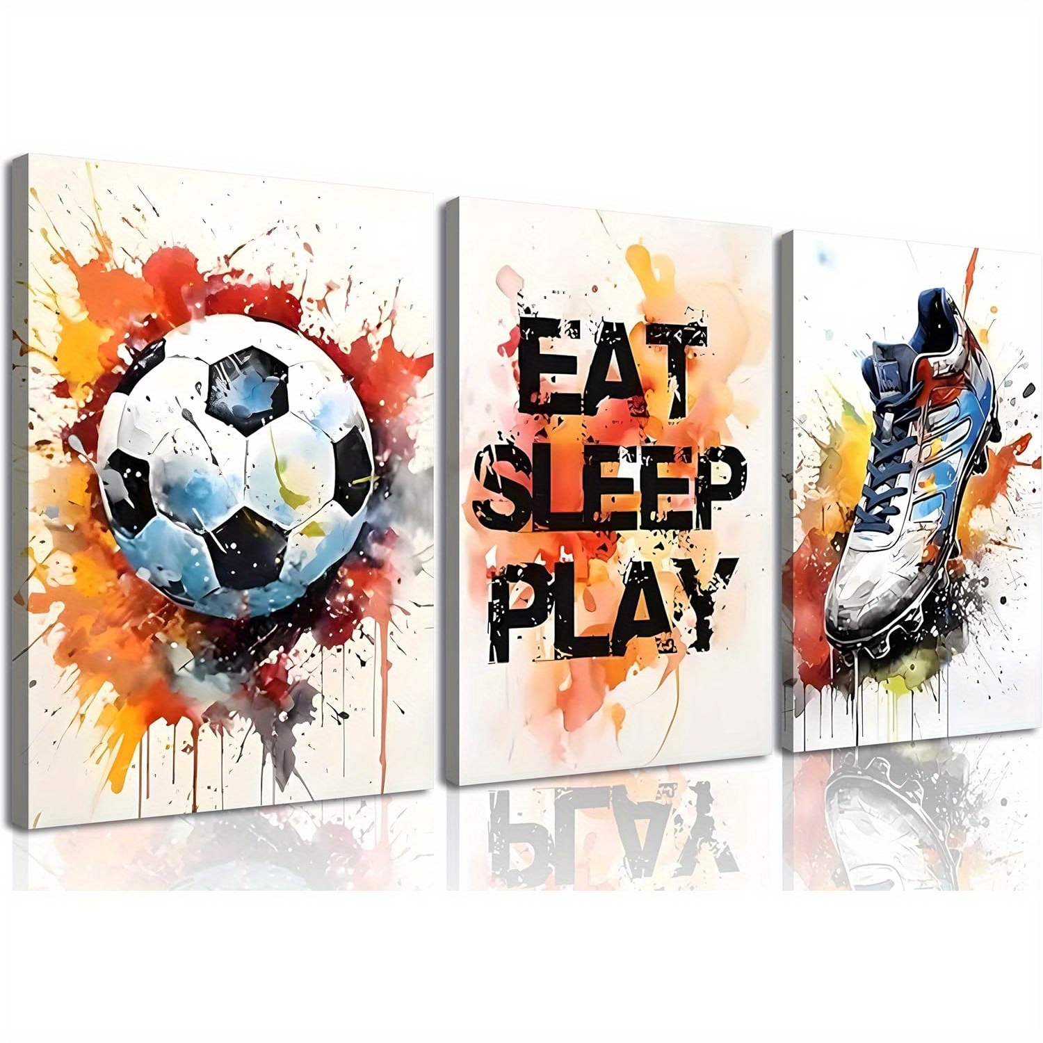 E-shop []3pcs Graffiti Fußball Wandkunst Sport Graffiti Feine Kunst Fußballschuhe Poster Bilder Sport Gaming Leinwanddrucke Bunte Gemälde Schlafzimmer