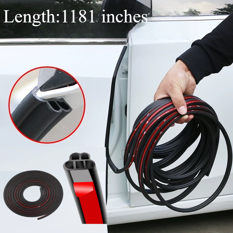 Image of 1181 Inch Door Sealing Strip - Self-adhesive Weatherproof Rubber Strip For Cars, Trucks, Suvs & Rvs, Double Layer 5-hole Sound Insulation, Black