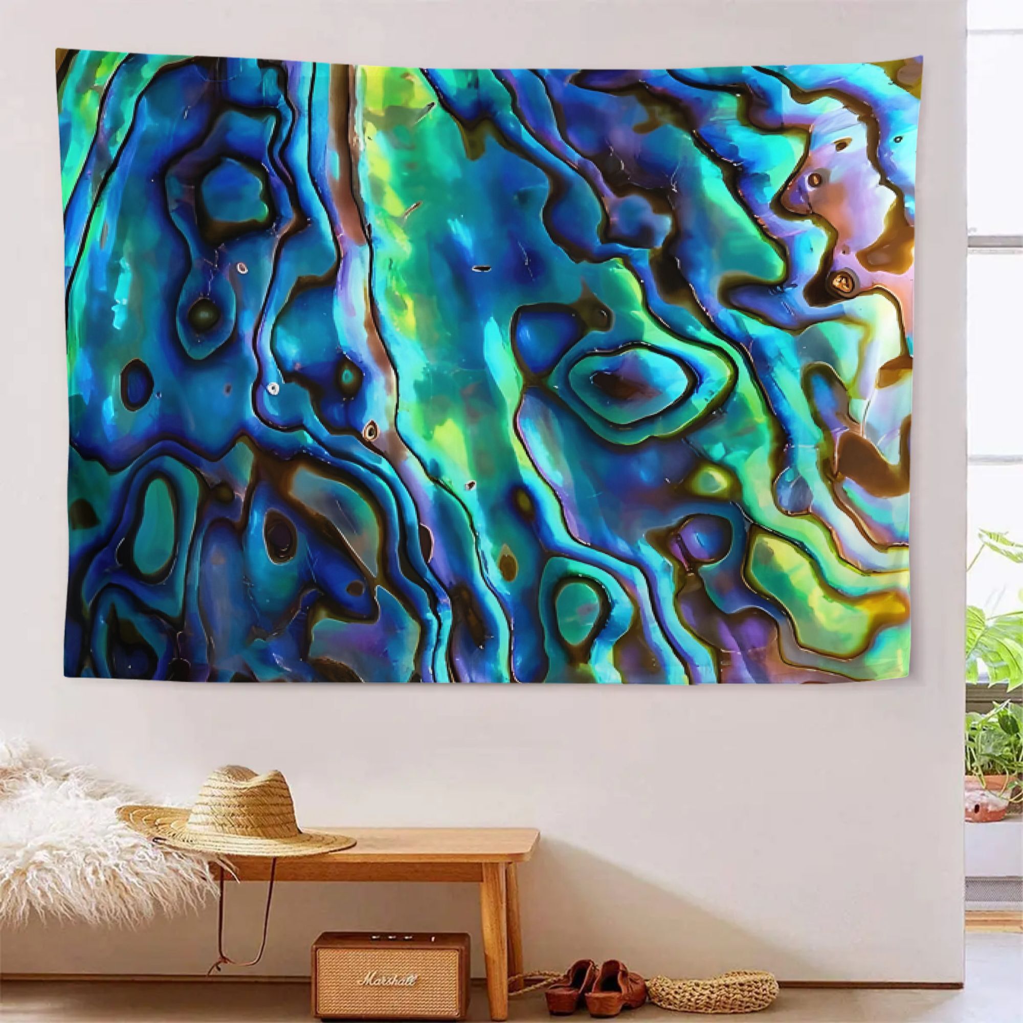 TEMU 2d Flat, Zlienszus New Zealand Paua Shell Wall Hanging Decor - Shell Print Suitable For Dining Room, Horizontal Panel With Paua Shell, Multiple