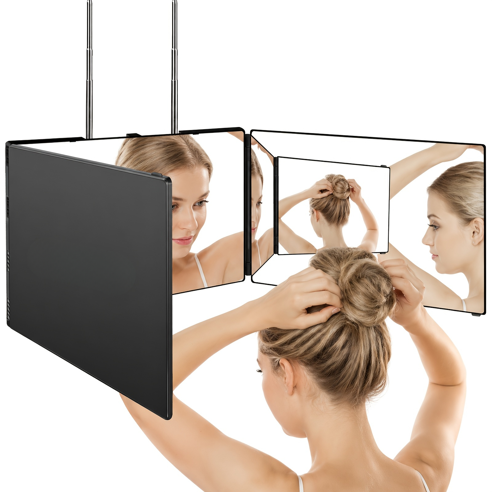 TEMU de coupe de cheveux à (avec surface -buée ), à hauteur réglable 70 % de réduction, avec crochet rétractable ; de salle de bain pliable à faces
