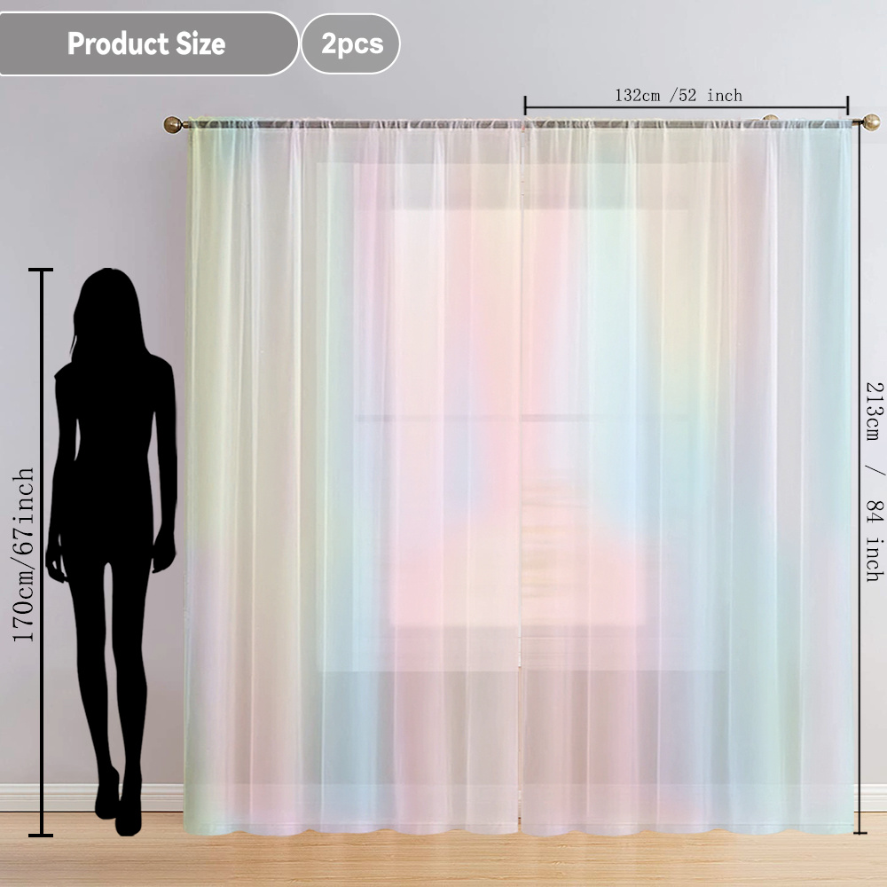 TEMU 2pcs Multicolor Gradient Nordic Style Printed Home Decor Sheer Curtains, Modern Artistic Style Flowing Window Scarf, Curtains Suitable For