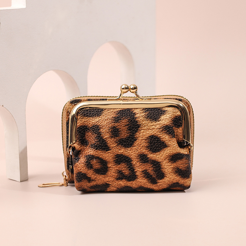 TEMU Exquisite High-end Short Coin Purse Card Holder 2025 New Women's Fashion Leopard Print Large Capacity Multi-card Slot Id Coin Clip Bag