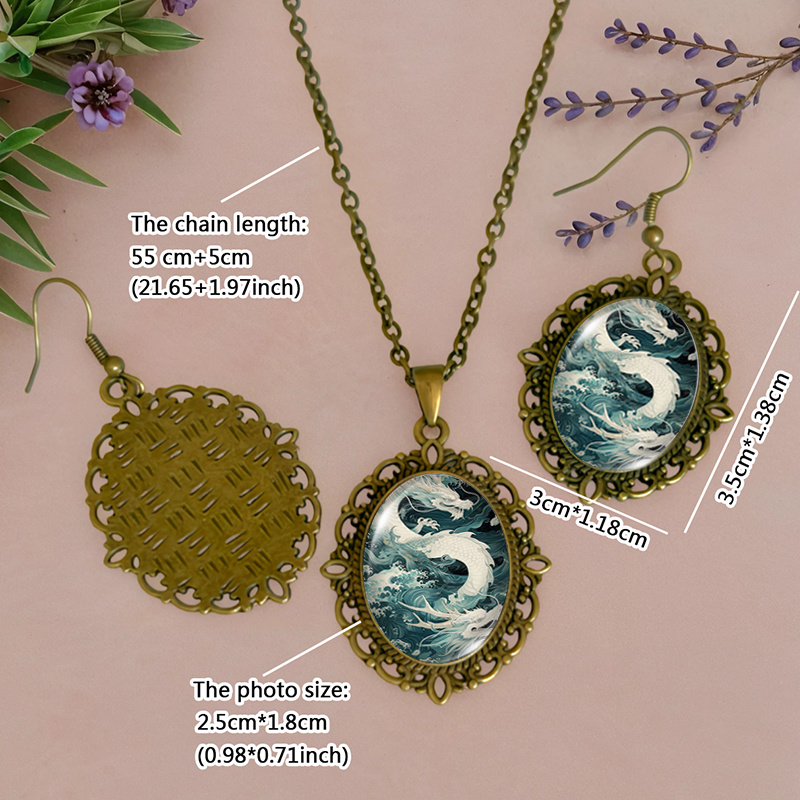 3pcs Wave Dragon Necklace & Earring Set
