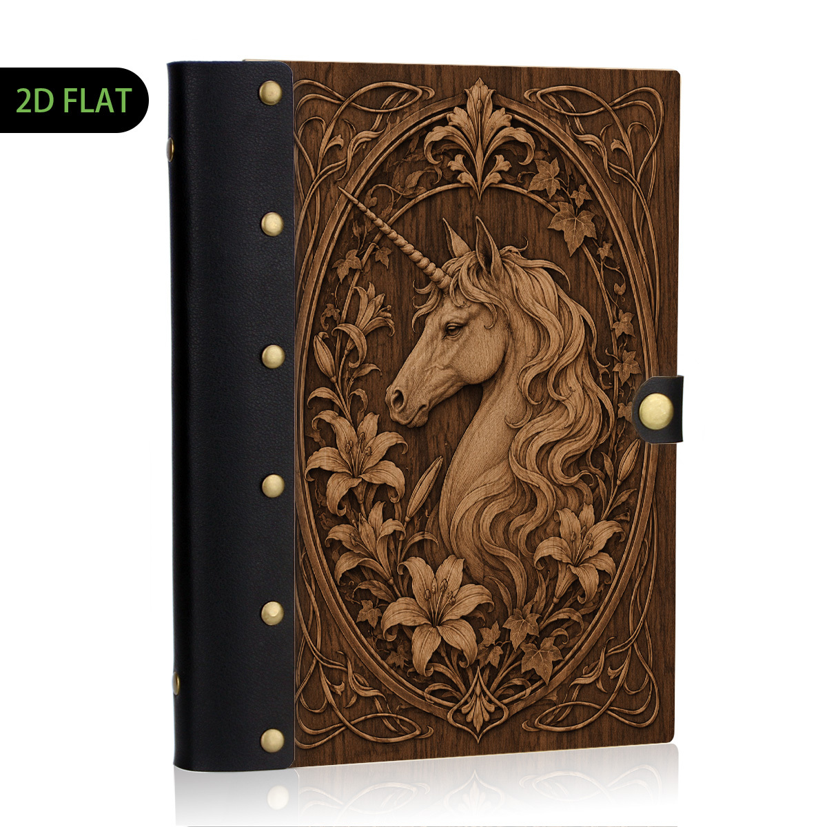 TEMU 1pc Lily Leather Binder Notebook, Refillable Loose Leaf, 2d Flat Hard Shell, Metal Rivets, Eye-friendly , Lined Pages, School For Writers, 2d