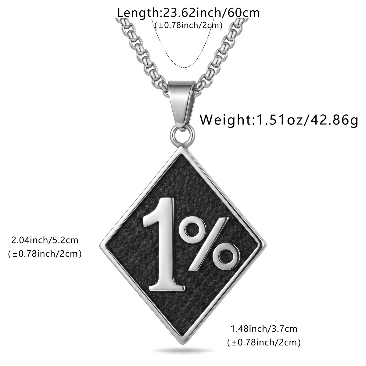 TEMU Lnchran 1pc Silvery 316l Stainless Steel 1% Letter Pendant Necklace With Black Leather Men Hip Hop Jewelry