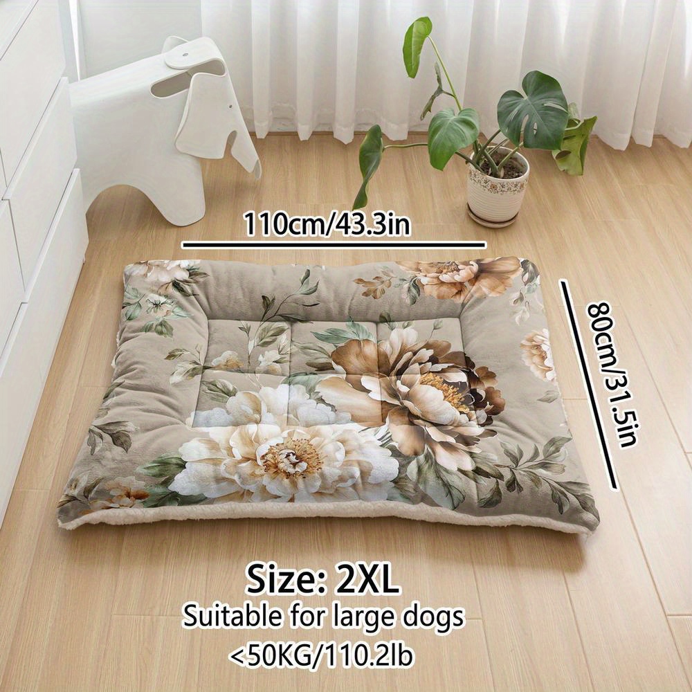 TEMU Oversized Plush Dog Bed Sofa, Flowers And Plants Printing Dog Crate Pad, Machine Washable Dog Bed, Kennel Pad Mat, Suitable For Small Dogs,