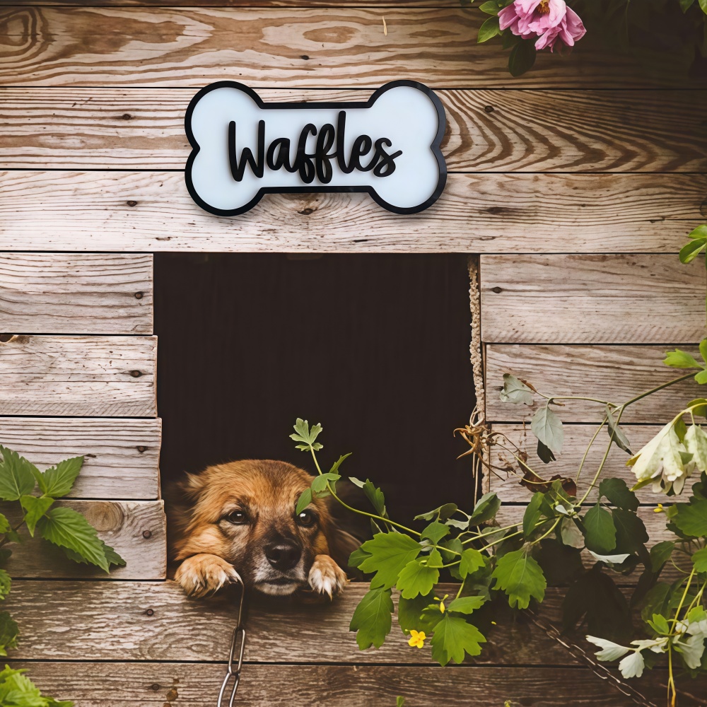 TEMU Custom Acrylic Dog Name Sign - Personalized Plaque For Kennels, Crates & Dog Houses - Durable Wooden Material With Stylish Font - Home Decor &