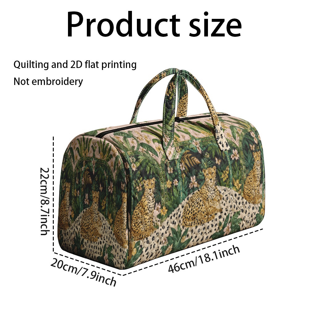 TEMU 2d Flat Printing 1pc Quilted Tote Bag With Tropical In Jungle Pattern, Durable Reinforced Zipper Handle, Travel Gym Sports Handbag, Portable