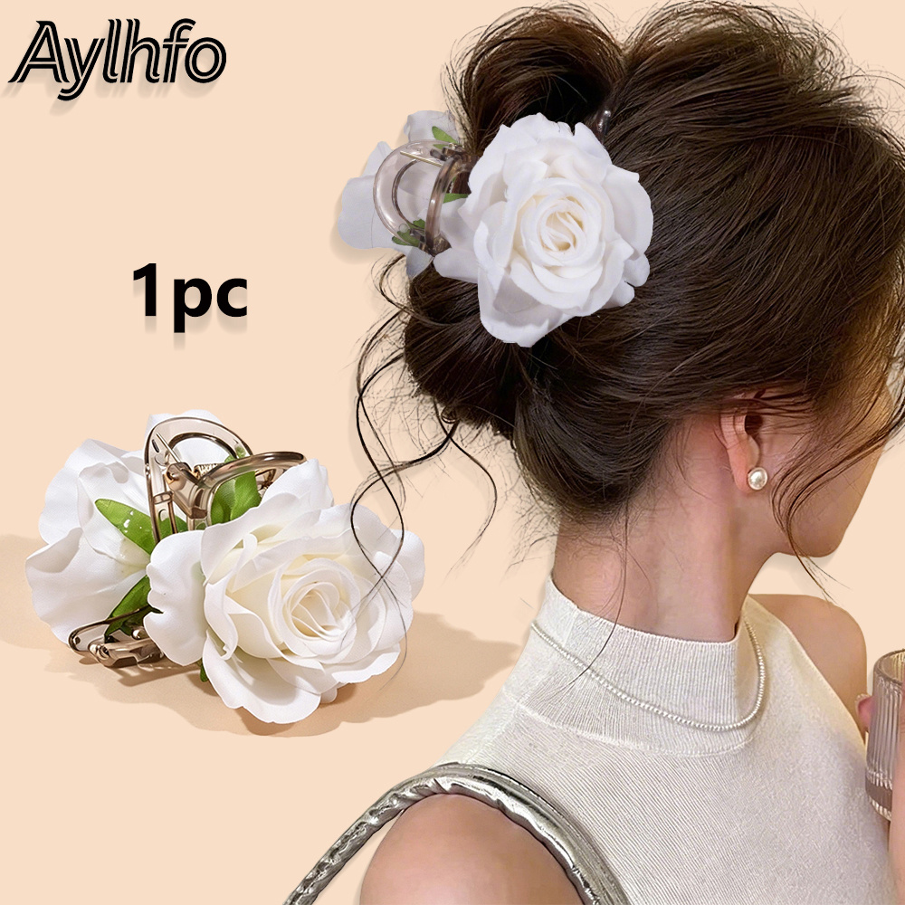 TEMU AYLHFO 1 pieza Pinza de pelo nueva y elegante con , pinza de pelo tipo tiburón floral vintage, pinza de mandíbula grande antideslizante para