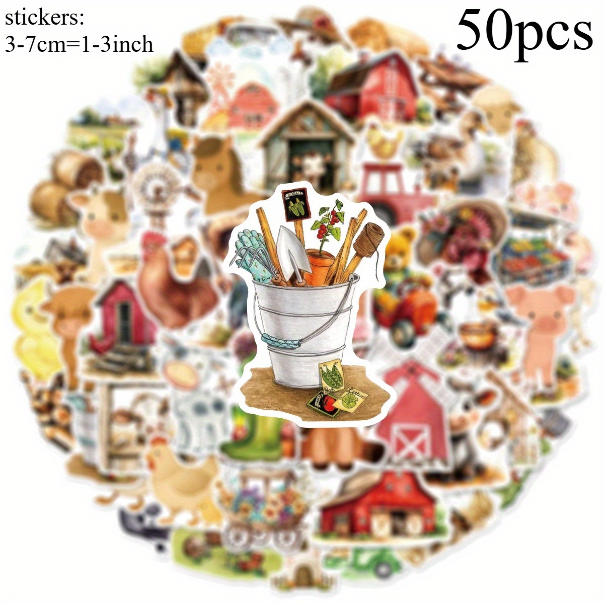 Image of 50pcs Tale Farm Animal & Tractor Stickers Waterproof - Colorful Country-themed Graffiti Decals For Diy Crafts, Scrapbooking, For Suitcases, Laptops, Phone Cases, Skateboards (cows,, Horses, Chickens)