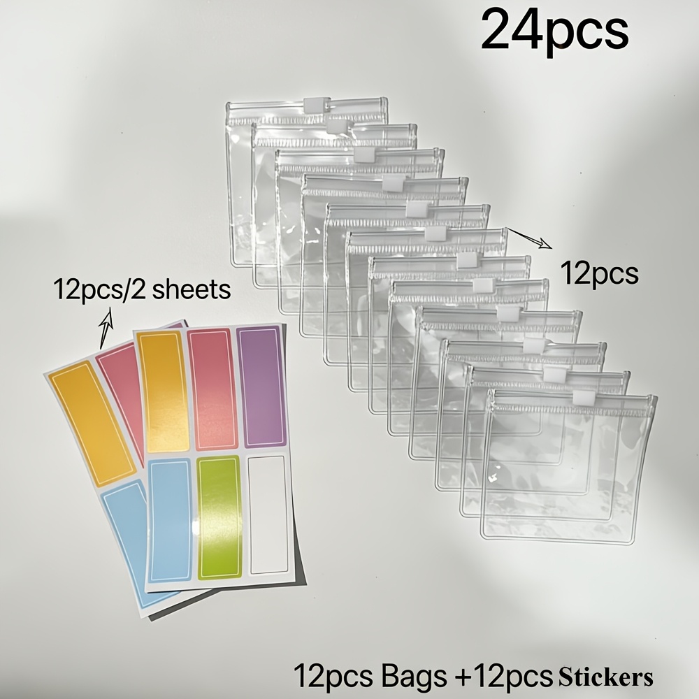 TEMU 24pcs Mini Practical Storage Bags And Stickers, Zipper Bag Set, Jewelry Storage Bags, Storage Pouches, And Reusable Travel Accessory Organizer