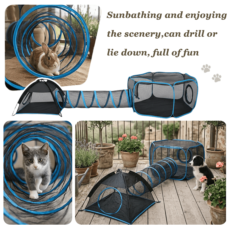 Portable Blue Pet Hideaway Play Set, 3pcs Pop Up Playing House