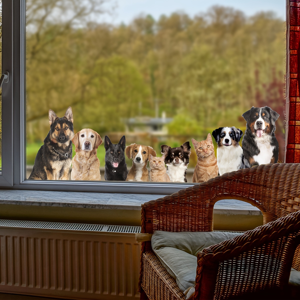 TEMU 1pc Wind Fun Cats And Dogs Queue Window Stickers Transparent Static Cling Pet Decoration Stickers Family Window Decoration Stickers Kitchen