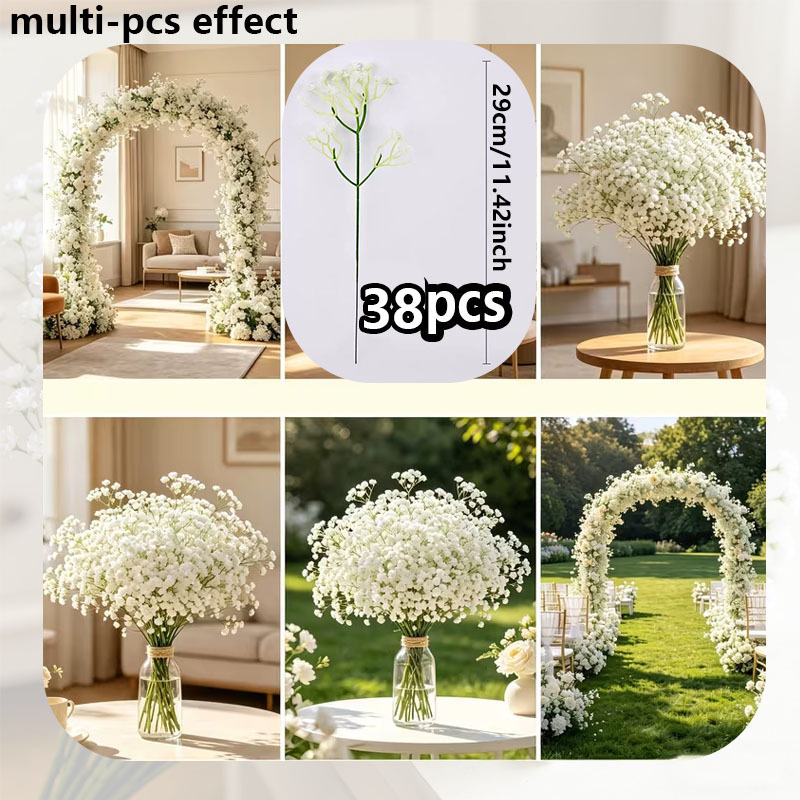 TEMU 38 Bunches, 1140 Stems - Artificial Gypsophila, White Simulated Baby's Breath Bouquet, Suitable For Wedding And Birthday Decorations, Indoor And