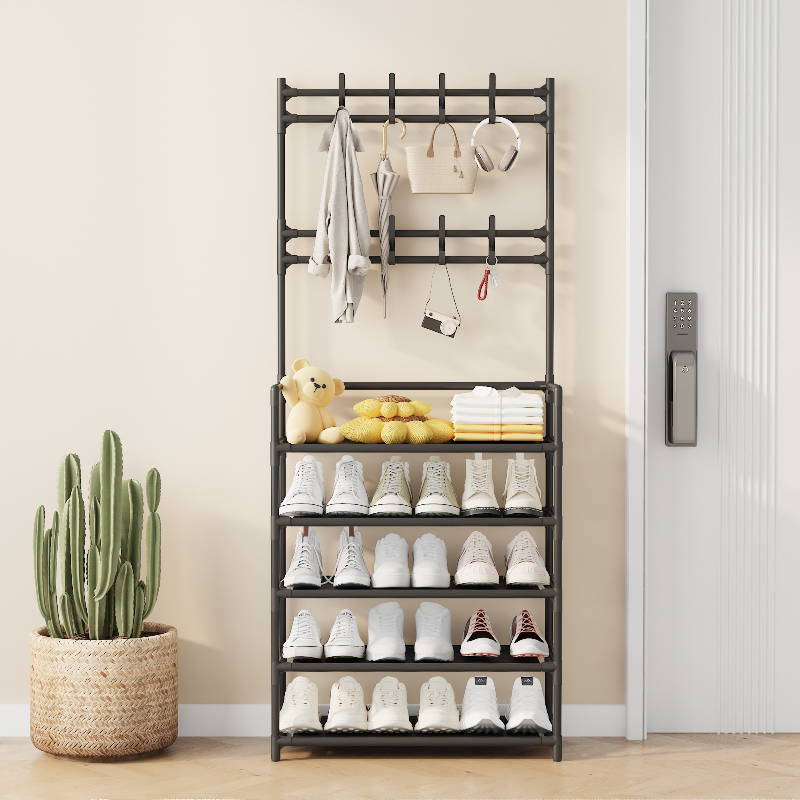 2026 New Integrated Coat And Shoe Rack with 8 Hooks And 5 Shelves for Organizing Shoes, Hats, Bags, Umbrellas, And Scarves in One Place. Suitable for Various Settings Like Entryways, Living Rooms, Bedrooms, And Balconies. Sturdy And Durable