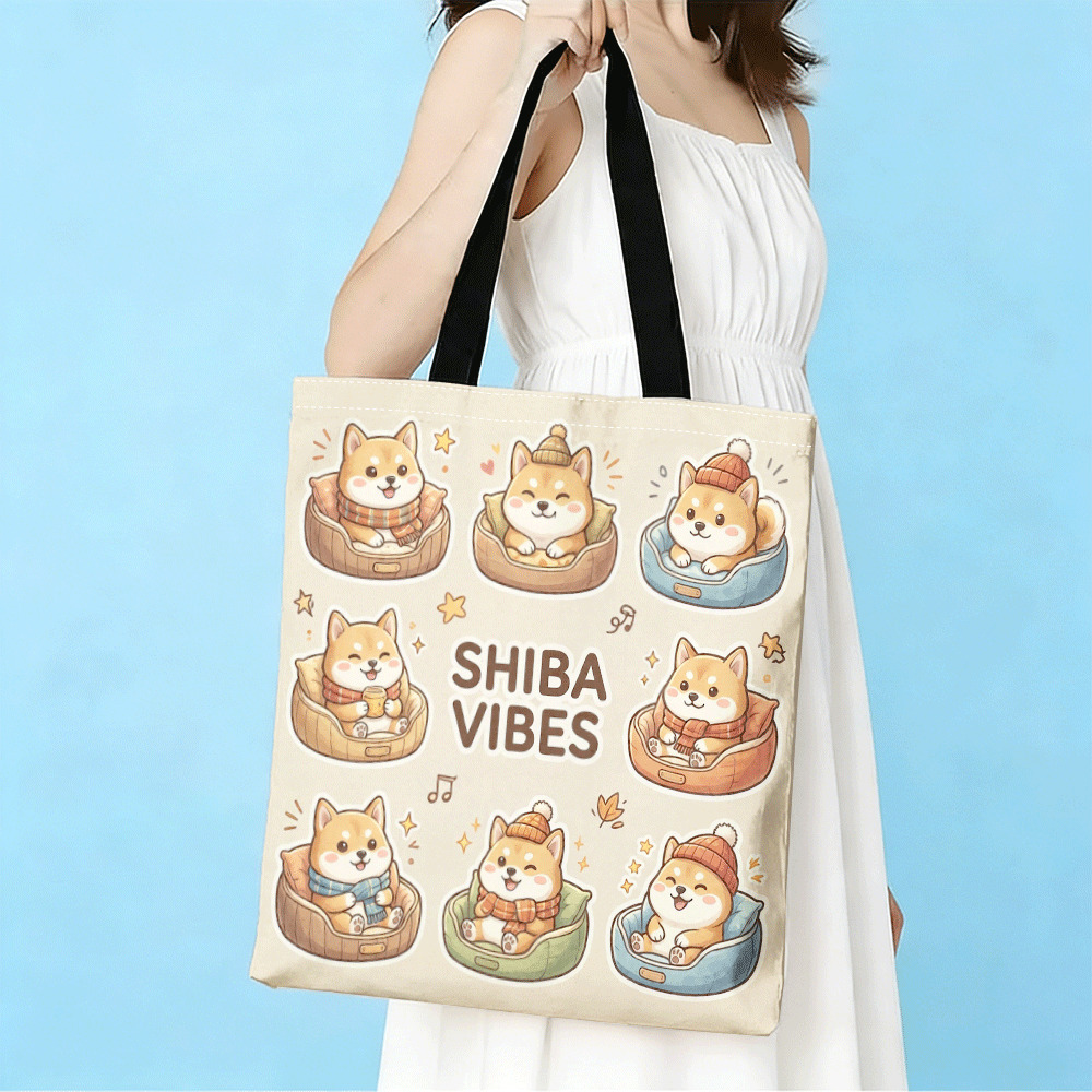 TEMU 【商品名】柴犬 かわいい かわいい タイム デジタルプリント ファッション ショッピングバッグ - 再利用可能なトートバッグ、固定ショルラップ付き、丈夫で、普段使いに最適、大型ハンドバッグ、クリスマス、ハロウィン、新年ギフト、誕生日プレゼントに最適