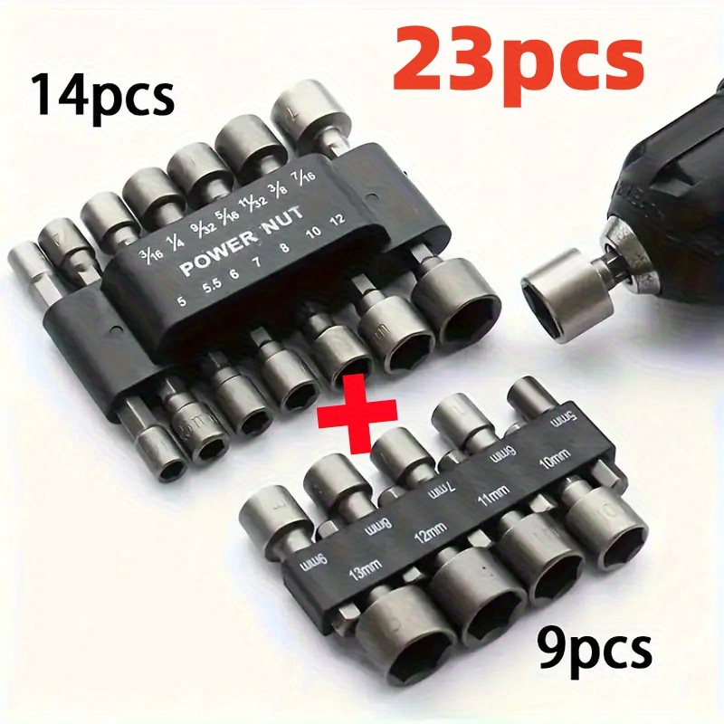TEMU 23pcs Set 1/4-inch Hexagonal Handle Electric Screwdriver Drill Set - Crv Steel Material, Tools, 5-13mm Suitable For Screws And Sleeves - Ideal
