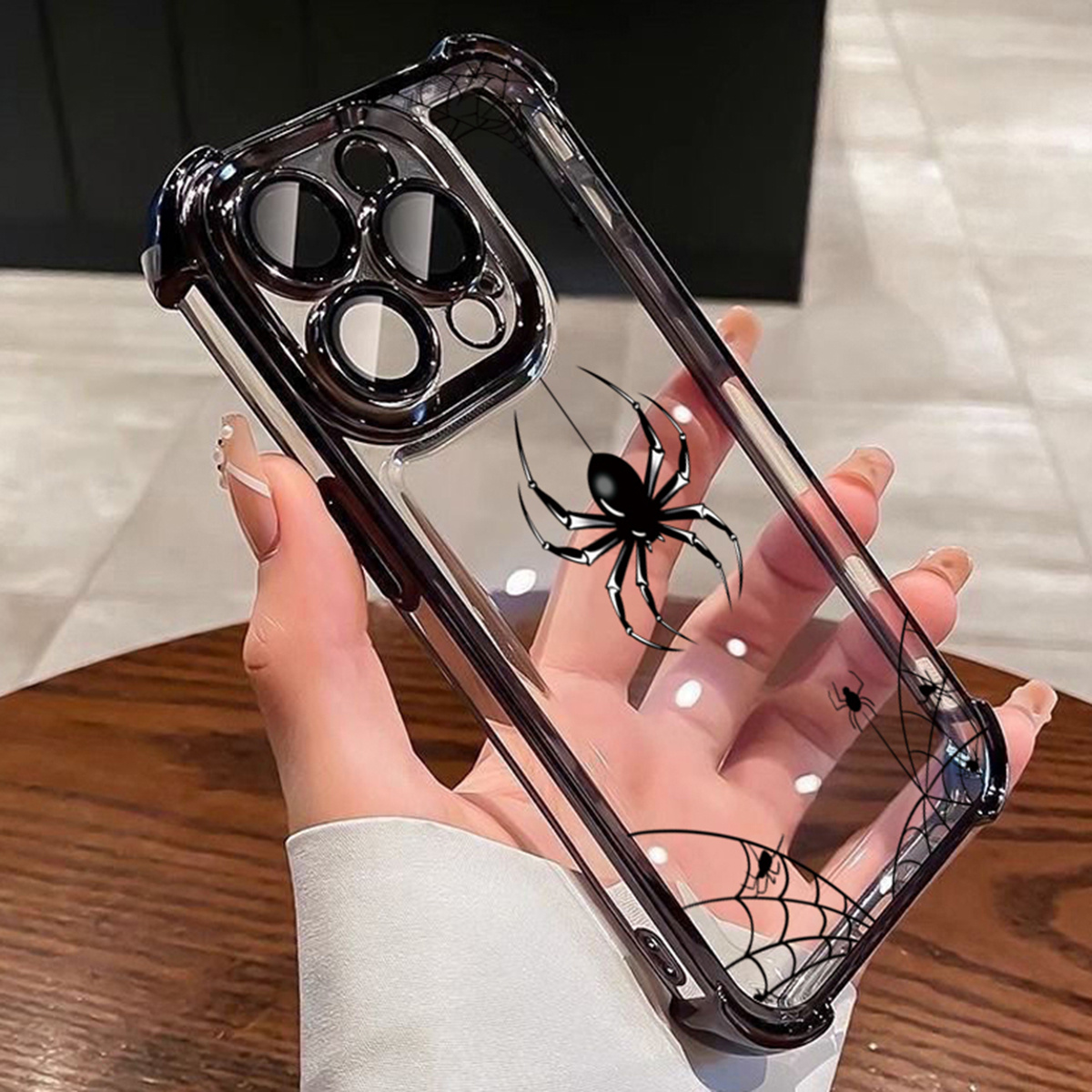 TEMU Phone Case: 1 Minimalist Black Spider Pattern Phone Case Suitable For Iphone 17 16 15 14 13 12 11 Pro Max 17 Air Plus, Electroplated Transparent