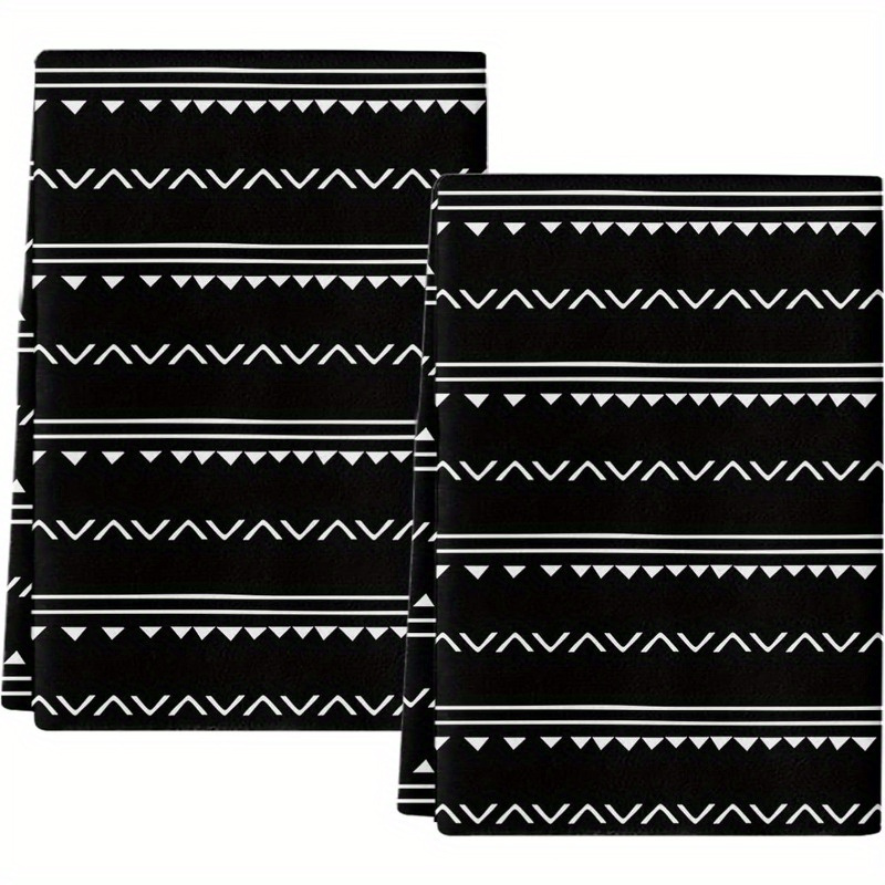 

2 Sets 18 X 26 Kitchen Towels Bohemian Geometric Absorbent Tea Towel Dish Towel Reusable Washable Cleaning Cloth Bathroom Bar