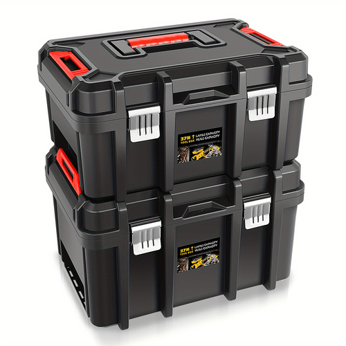juego de 2 cajas de herramientas - organizador con cerradura, almacenamiento portátil con bandeja extraíble para , garaje y hogar, gran capacidad