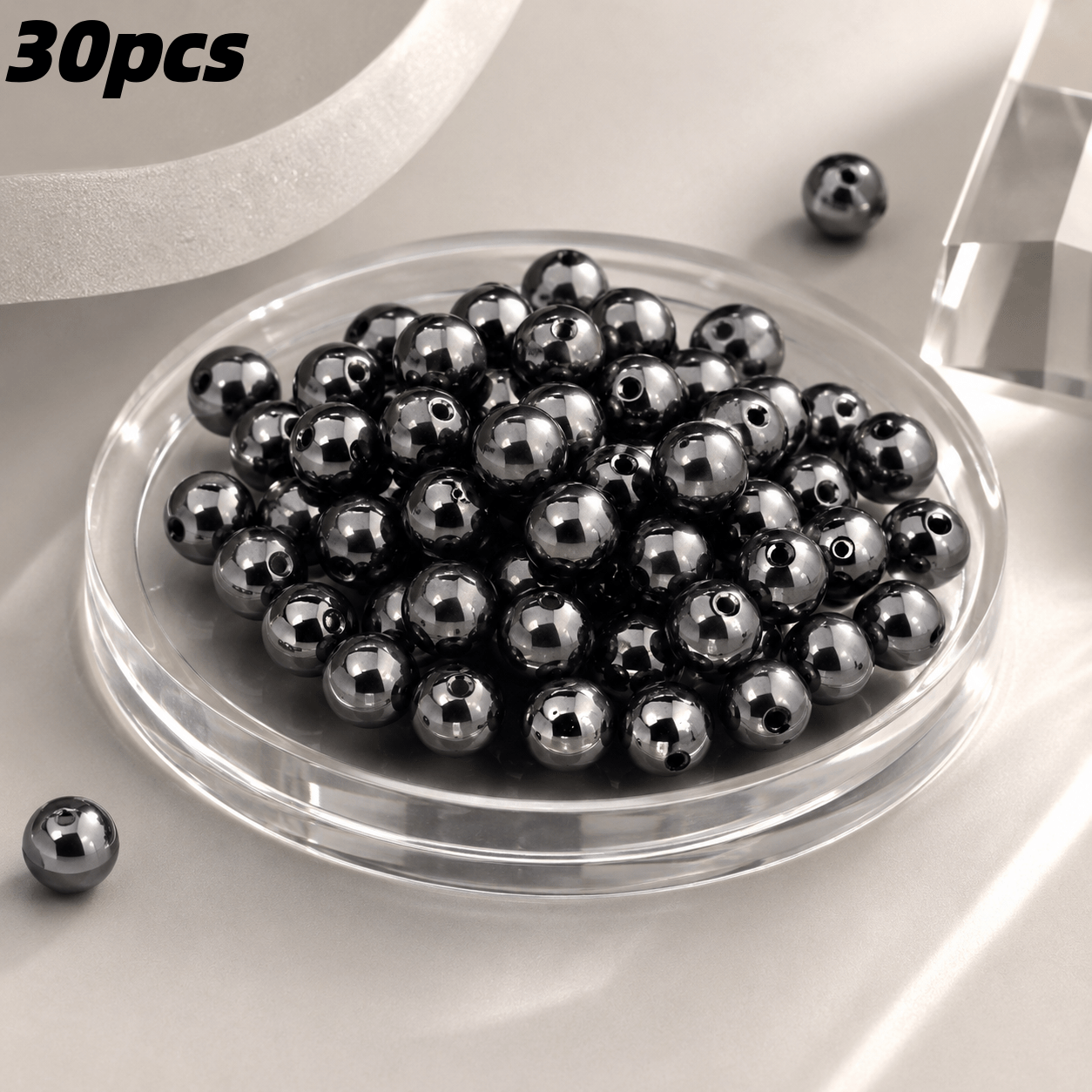 TEMU 30 Stück 8mm Natürliche Schwarze Bohrungen Runde Perlen Lose Perlen Handgefertigte Schmuck Basic Zubehör, Kann Armbänder, Halsketten, Ohrringe,